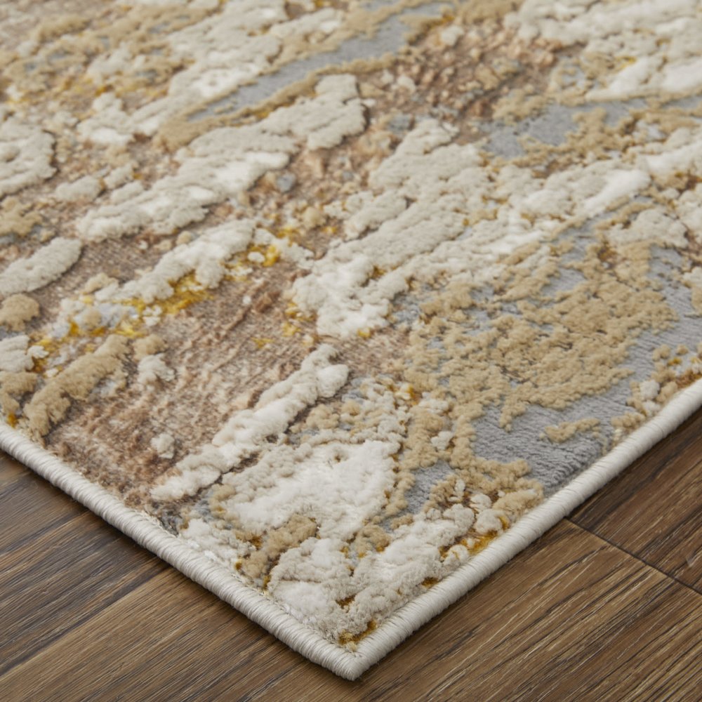 Aura Modern Abstract, Ivory/Gold/Brown, 10' x 13'-2" Area Rug