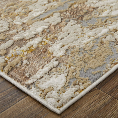 Aura Modern Abstract, Ivory/Gold/Brown, 10' x 13'-2" Area Rug