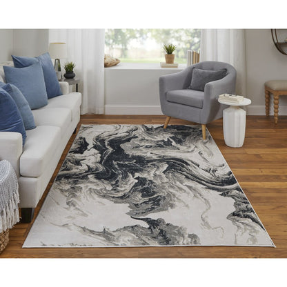 Micah Modern Abstract, Ivory/Black/Taupe, 1'-8" x 2'-10" Accent Rug