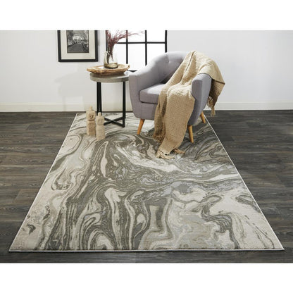Prasad Abstract Watercolor Rug, Silver Gray/Ivory, 10ft x 13ft - 2in Area Rug, 6703894FLGY000H13