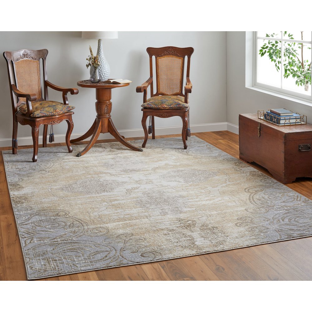 Celene Traditional Medallion, Silver/Tan/Gray, 9' x 12' Area Rug