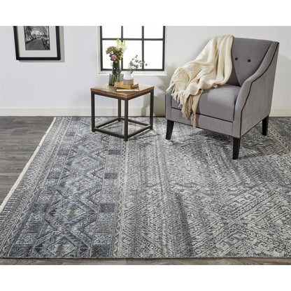 Payton Tribal Diamond Rug, Gray/Denim Blue, 9ft - 6in x 13ft - 6in Area Rug, 9806495FBLUGRYH50