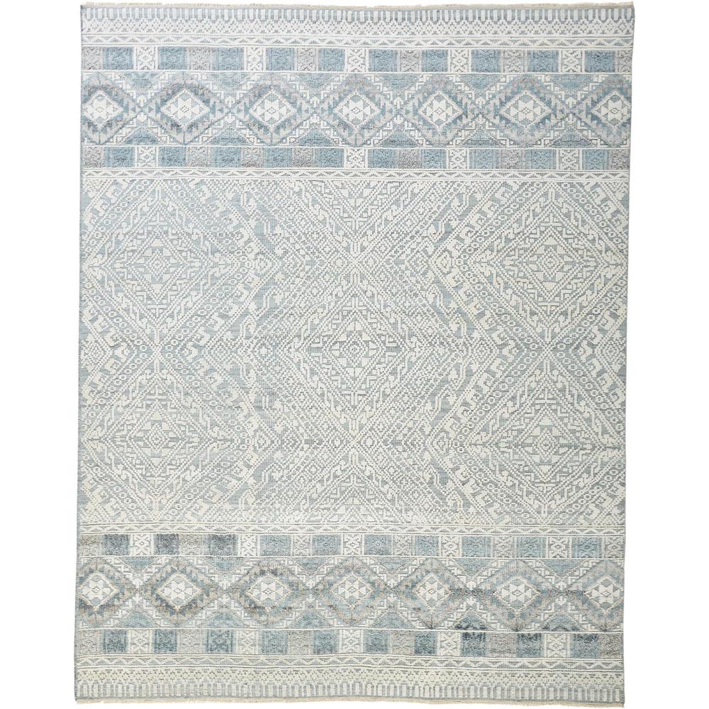 Payton Geometric Tribal Rug, Aqua Blue/Ivory/Gray, 7ft-9in x 9ft-9in Area Rug, 9806495FGRYBLUF99