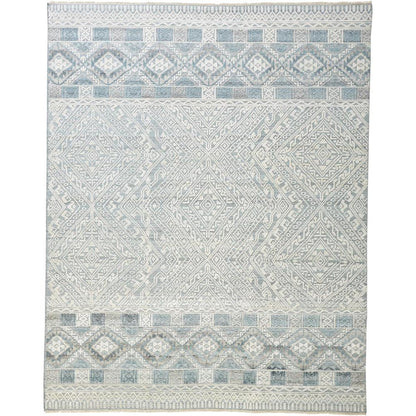 Payton Geometric Tribal Rug, Aqua Blue/Ivory/Gray, 7ft-9in x 9ft-9in Area Rug, 9806495FGRYBLUF99