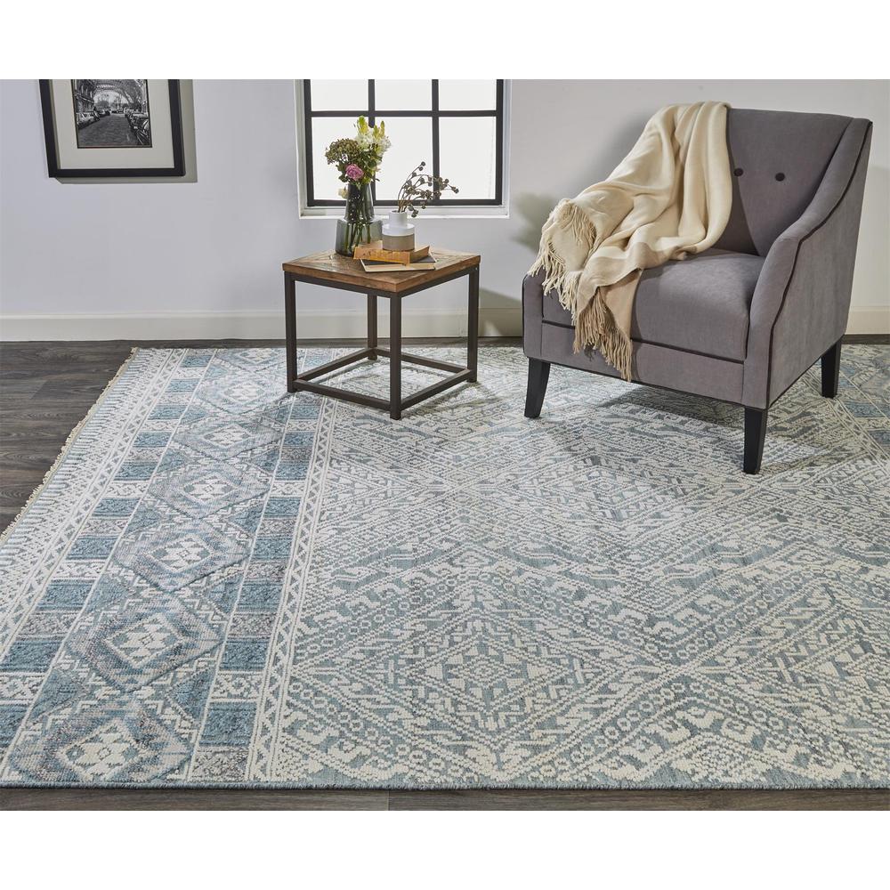 Payton Geometric Tribal Rug, Aqua Blue/Ivory/Gray, 7ft-9in x 9ft-9in Area Rug, 9806495FGRYBLUF99