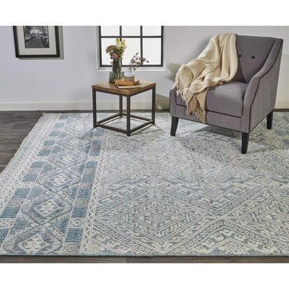 Payton Geometric Tribal Rug, Aqua Blue/Ivory/Gray, 7ft-9in x 9ft-9in Area Rug, 9806495FGRYBLUF99