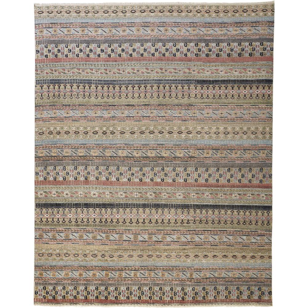 Payton Tribal Rug, Khaki Tan/Terracotta/Blue, 9ft - 6in x 13ft - 6in Area Rug, 9806498FPNKMLTH50