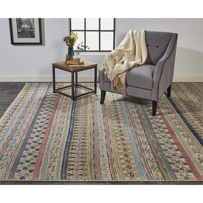 Payton Tribal Rug, Khaki Tan/Terracotta/Blue, 9ft - 6in x 13ft - 6in Area Rug, 9806498FPNKMLTH50