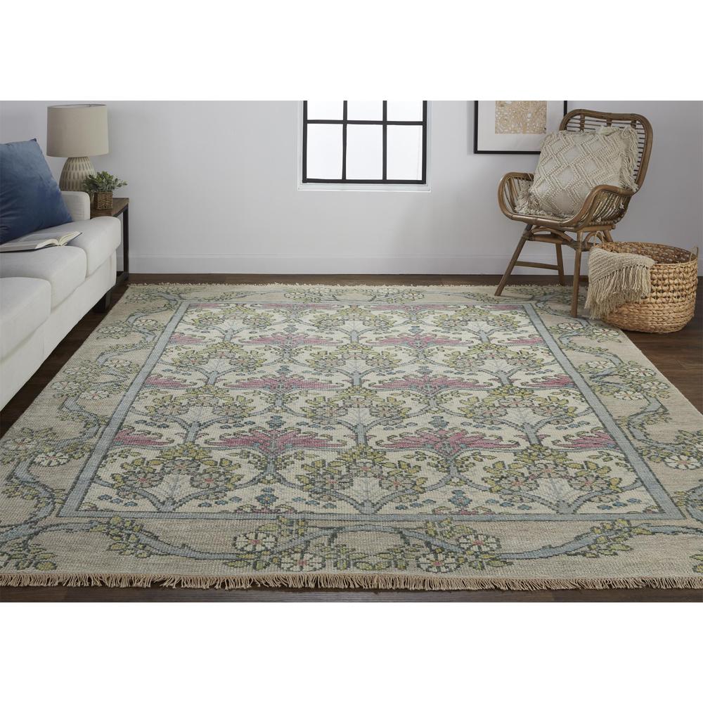 Beall Luxury Wool Rug, Arts and Crafts, Gray/Pink, 9ft-6in x 13ft-6in Area Rug, BEA6714FGRYMLTH50