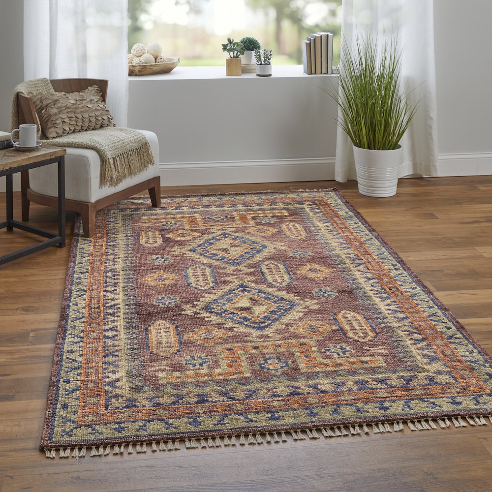 Fillmore Traditional Geometric, Red/Green/Blue, 3' x 5' Accent Rug
