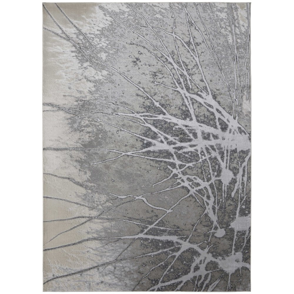 Astra Transitional Abstract, Gray/Silver/Ivory, 6'-7" x 9'-6" Area Rug