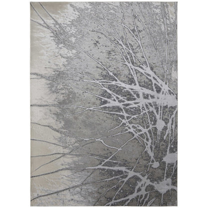 Astra Transitional Abstract, Gray/Silver/Ivory, 6'-7" x 9'-6" Area Rug