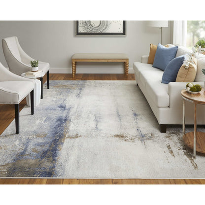 Clio Modern Abstract, Ivory/Blue/Brown, 12' x 15' Area Rug