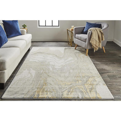 Waldor Absrtract Marble Print Rug, Goldenrod/Ivory, 10ft x 13ft - 2in Area Rug, 7353602FIVY000H13