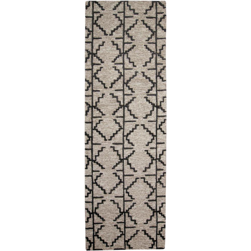 Enzo Minimalist Natural Wool Rug, Warm Taupe/Black, 2ft - 6in x 8ft, Runner, 7428732FCHLGRYI6A
