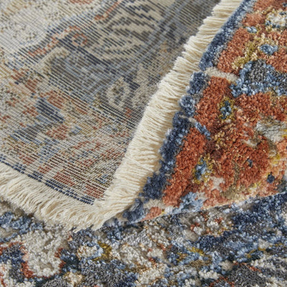 Kaia Transitional Floral & Botanical, Blue/Orange/Ivory, 7'-10" x 9'-6" Area Rug