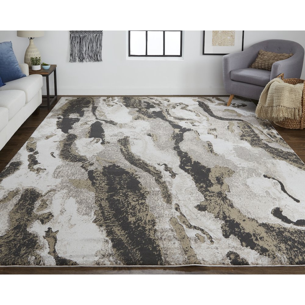 Vancouver Modern Abstract, Ivory/Brown/Taupe, 10' x 14' Area Rug