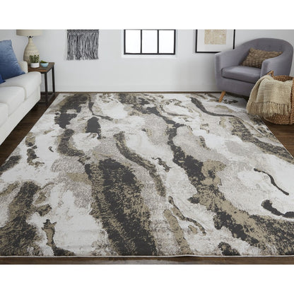 Vancouver Modern Abstract, Ivory/Brown/Taupe, 10' x 14' Area Rug