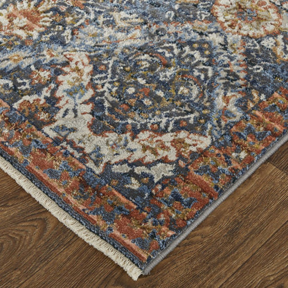Kaia Transitional Floral & Botanical, Blue/Orange/Ivory, 7'-10" x 9'-6" Area Rug