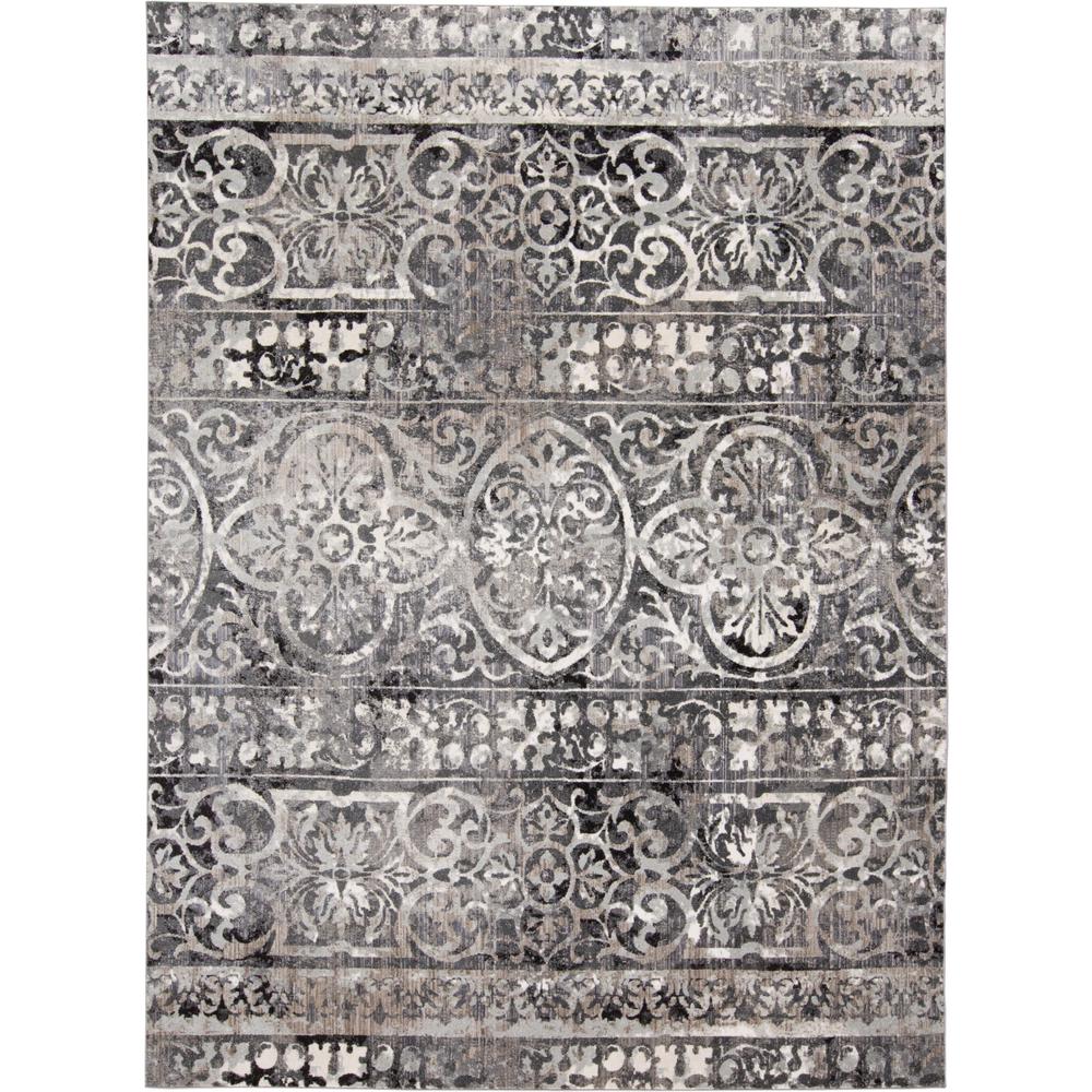 Kano Distressed Geometric FloralRug, Charcoal Gray, 12in x 13ft - 9in Area Rug, 8643871FCHLIVYH14