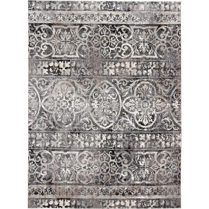 Kano Distressed Geometric FloralRug, Charcoal Gray, 12in x 13ft - 9in Area Rug, 8643871FCHLIVYH14