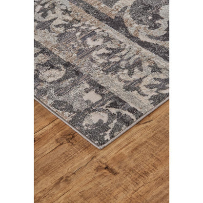 Kano Distressed Geometric FloralRug, Charcoal Gray, 12in x 13ft - 9in Area Rug, 8643871FCHLIVYH14