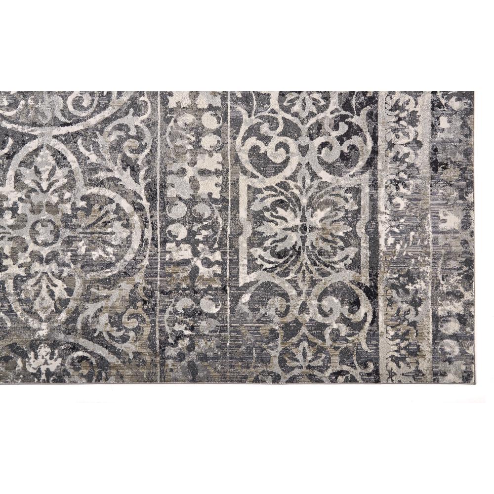 Kano Distressed Geometric FloralRug, Charcoal Gray, 8ft - 9in x 8ft - 9in Round, 8643871FCHLIVYN89