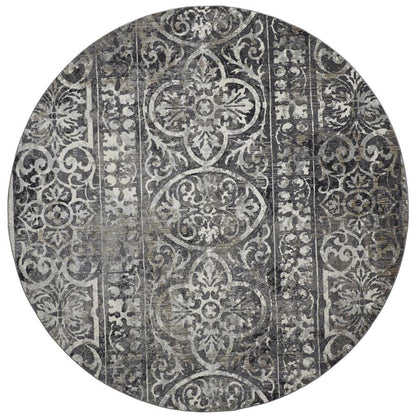 Kano Distressed Geometric FloralRug, Charcoal Gray, 8ft - 9in x 8ft - 9in Round, 8643871FCHLIVYN89