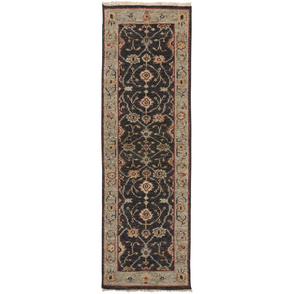 Carrington Traditional Oushak Rug, Geo Floral, Black/Gold, 2ft - 6in x 8ft, Runner, 9826500FCHLLBLI68