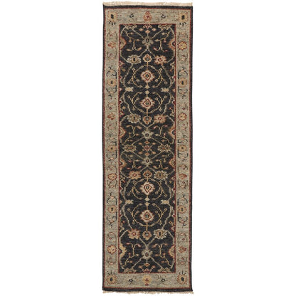 Carrington Traditional Oushak Rug, Geo Floral, Black/Gold, 2ft - 6in x 8ft, Runner, 9826500FCHLLBLI68