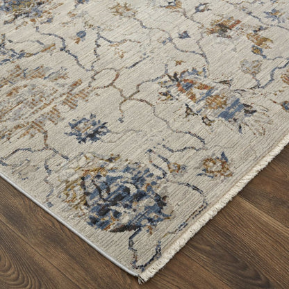 Kaia Transitional Floral & Botanical, Ivory/Orange/Blue, 7'-10" x 9'-6" Area Rug