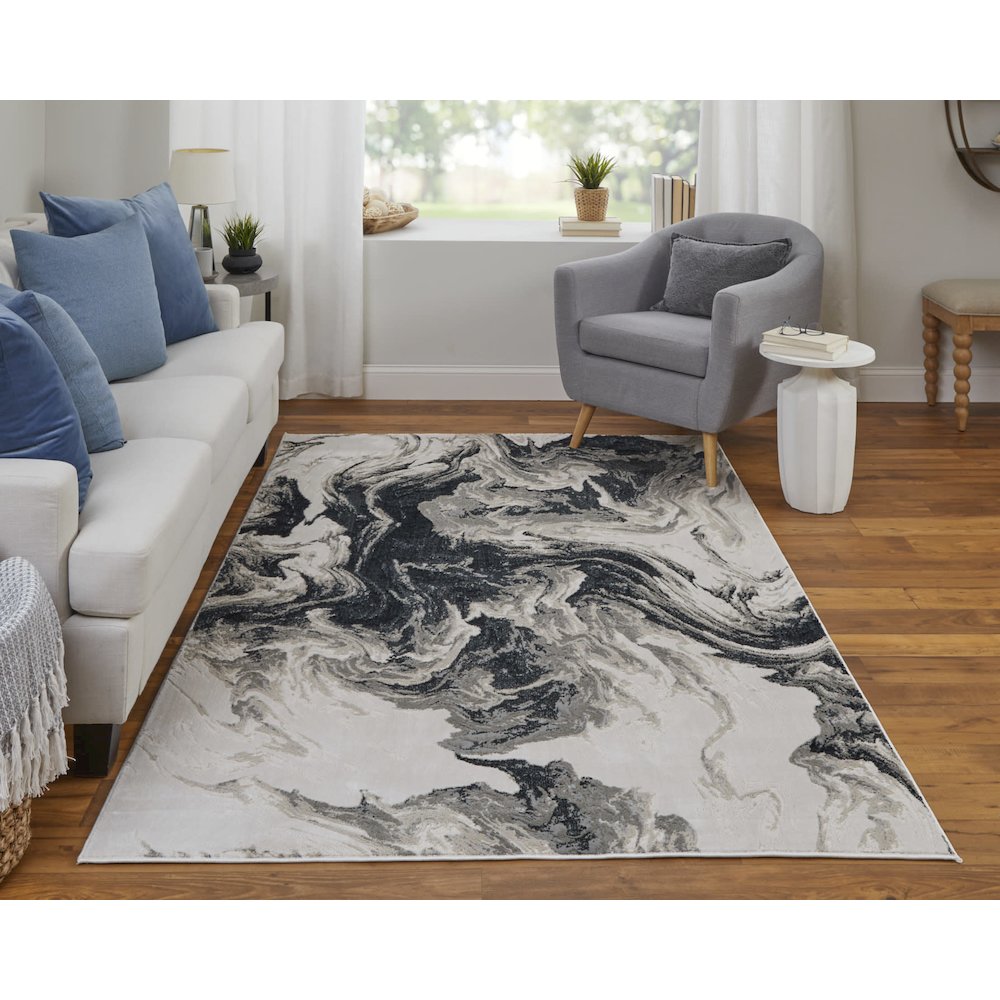 Micah Modern Abstract, Ivory/Black/Taupe, 8' x 10' Area Rug