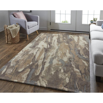 Amira Contemporary Watercolor Rug, Biscuit Tan/Morel Brown, 3ft-6in x 5ft-6in, AMI8632FBRN000C50