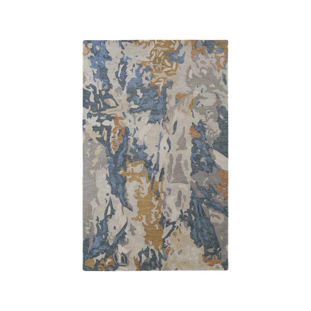 Everley Modern Abstract, Gray/Blue/Gold, 10' x 14' Area Rug