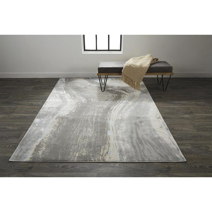 Azure Modern Metallic Brush Stroke Area Rug, Gray/Silver/Beige, 10ft x 13ft-2in, AZR3524FGRYSLVH13