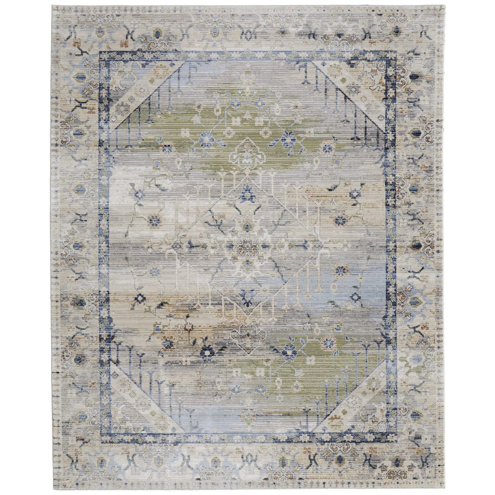Melrose Transitional Distressed, Ivory/Green/Blue, 7'-10" x 10'-3" Area Rug