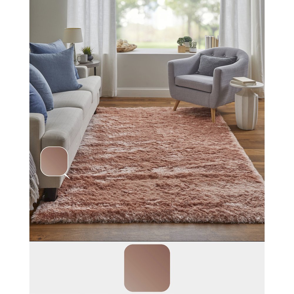 Indochine Plush Shag Rug with Metallic Sheen, Salmon Pink, 10ft x 10ft Round, 4944550FBLH000N95