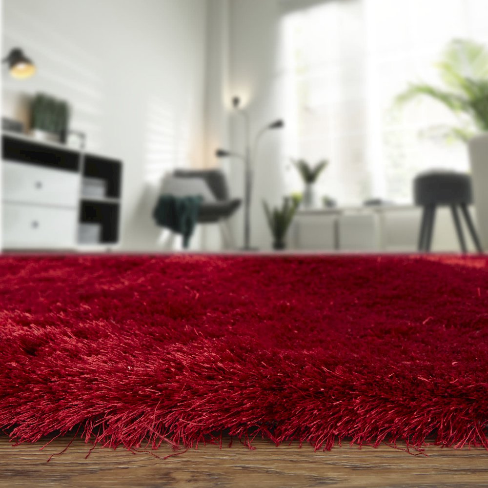 Indochine Plush Shag Rug with Metallic Sheen, Cranberry Red, 10ft x 10ft Round, 4944550FCBY000N95