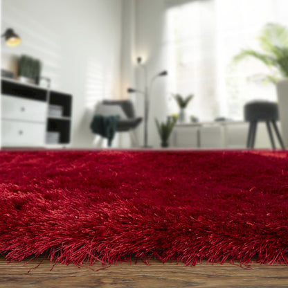 Indochine Plush Shag Rug with Metallic Sheen, Cranberry Red, 10ft x 10ft Round, 4944550FCBY000N95