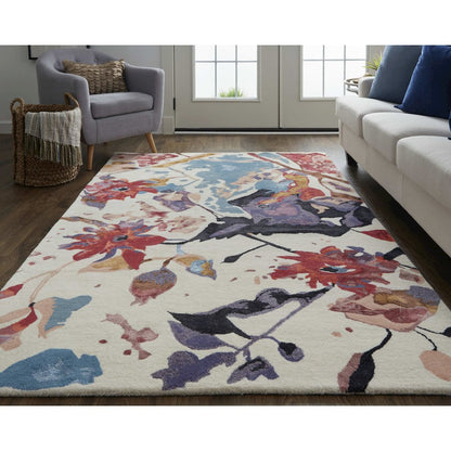 Transitional Floral & Botanical, Red/Blue/Purple, 3'-6" x 5'-6" Accent Rug