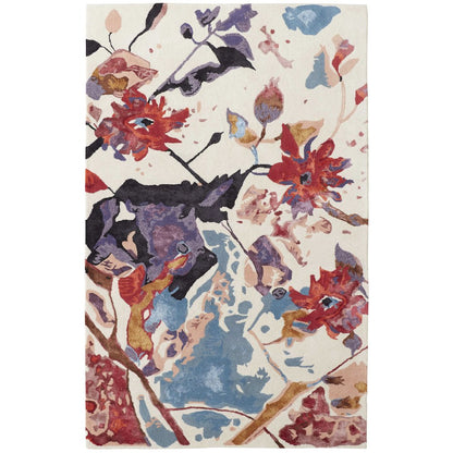 Transitional Floral & Botanical, Red/Blue/Purple, 3'-6" x 5'-6" Accent Rug