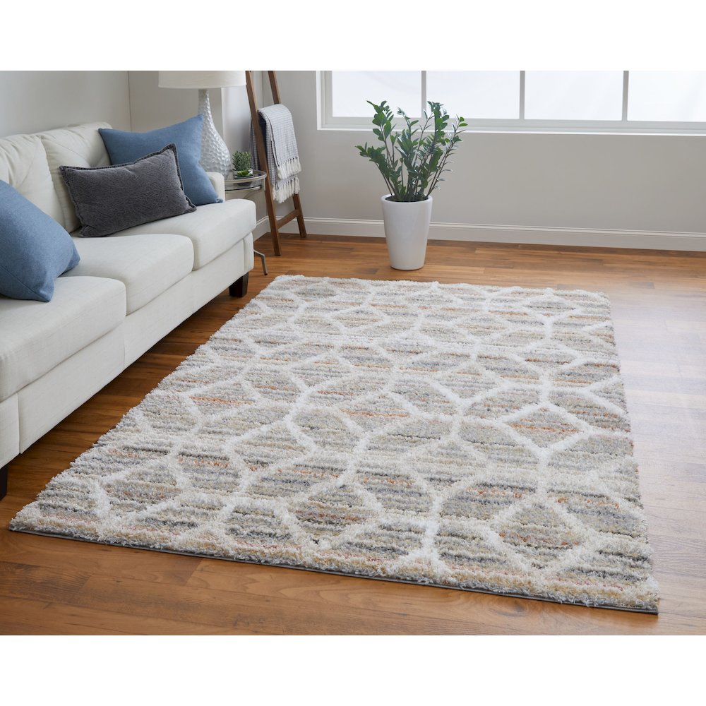 Mynka Transitional Diamond, Tan/Taupe/Ivory, 10' x 14' Area Rug