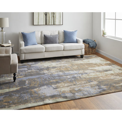 Clio Modern Abstract, Brown/Blue/Ivory, 7'-9" x 10' Area Rug