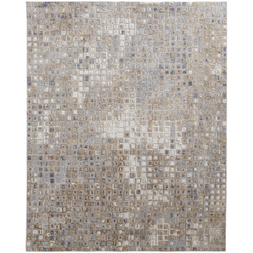Laina Transitional Geometric, Tan/Ivory/Blue, 9'-8" x 12'-8" Area Rug