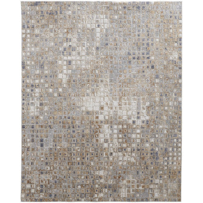 Laina Transitional Geometric, Tan/Ivory/Blue, 9'-8" x 12'-8" Area Rug