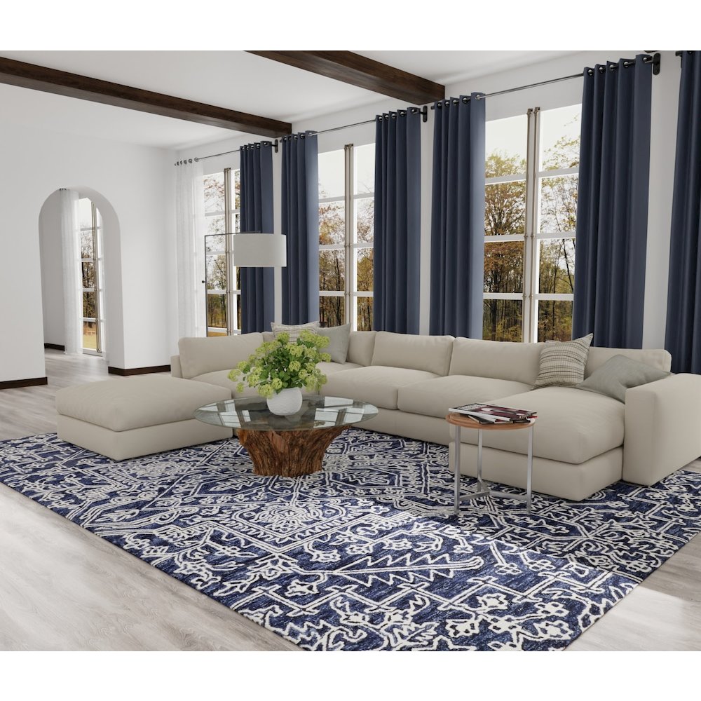 Belfort Modern Minimalist Rug, Floral Geometric, Navy Blue, 9ft x 12ft Area Rug, 8698778FNVY000G00