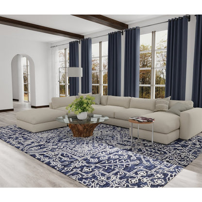 Belfort Modern Minimalist Rug, Floral Geometric, Navy Blue, 9ft x 12ft Area Rug, 8698778FNVY000G00