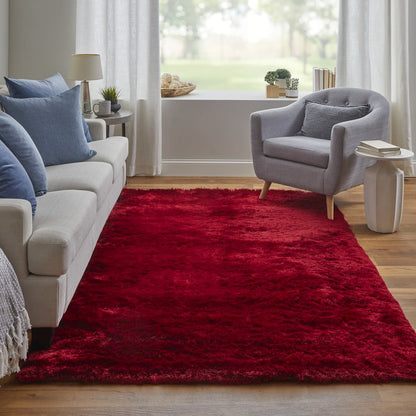 Indochine Plush Shag Rug with Metallic Sheen, Cranberry Red, 10ft x 10ft Round, 4944550FCBY000N95