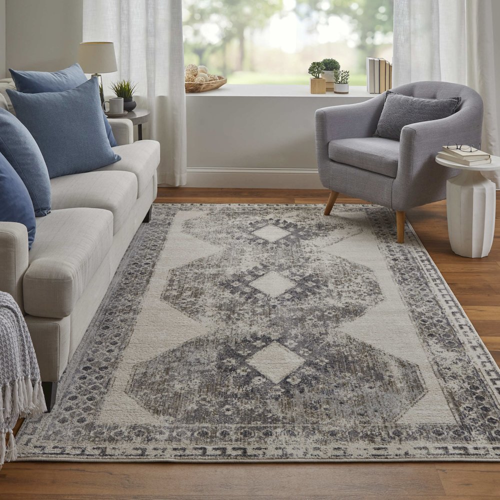 Kano Transitional Distressed, Ivory/Taupe/Gray, 7'-10" x 11' Area Rug