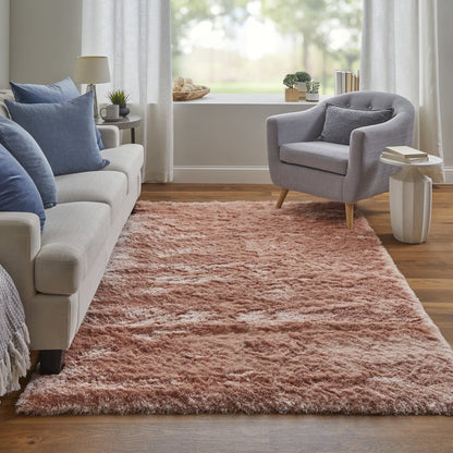 Indochine Plush Shag Rug with Metallic Sheen, Salmon Pink, 10ft x 10ft Round, 4944550FBLH000N95